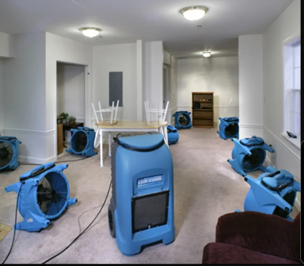 Air movers and dehumidifier setup for Water Damage Restoration in Bessemer City